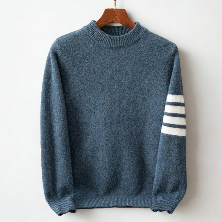 Stylish men's long sleeve striped knit pullover. A cozy crew neck sweater, ideal for fall and winter fashion.