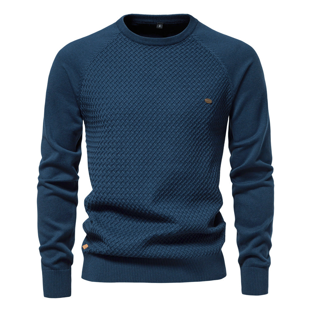 Stylish men's waffle knit crewneck, comfortable and versatile pullover.