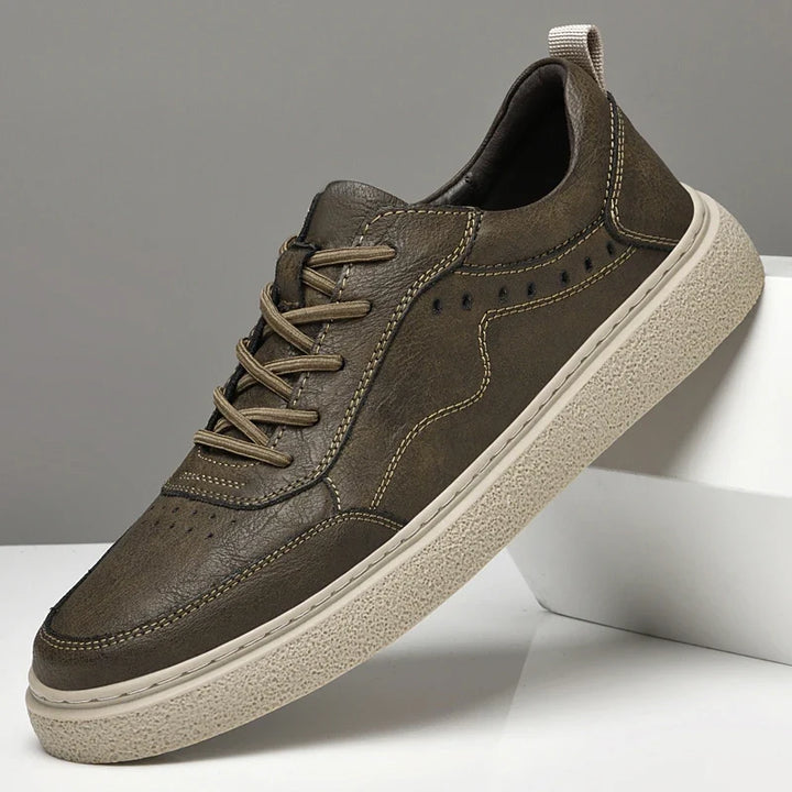 Men's sand leather casual sneakers with white sole. Comfortable, minimalist, and perfect for everyday style.