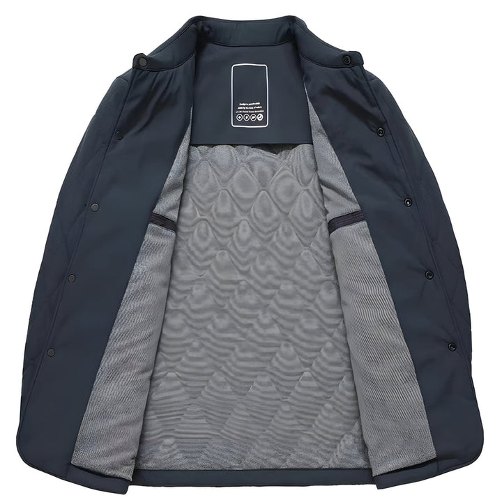 Blue men's diamond quilted lightweight winter coat, offering warmth and style for casual wear.
