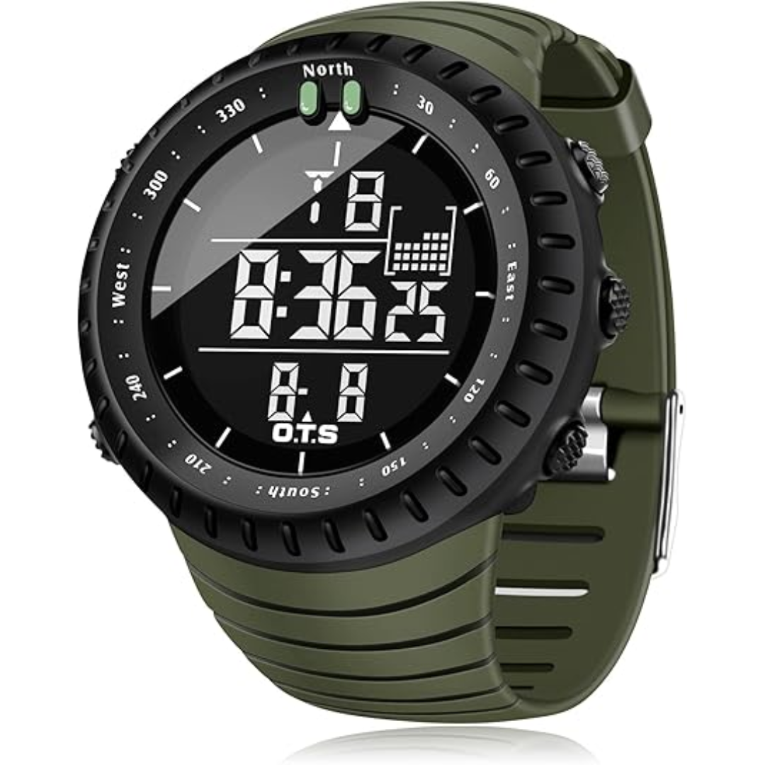Durable men's tactical watch, shock-resistant and waterproof. Perfect for adventure gear & outdoor sports.