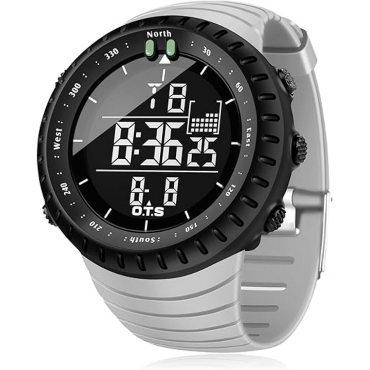 Waterproof men's sports watch, shock-resistant and digital, ideal for running, swimming, and outdoor adventures.