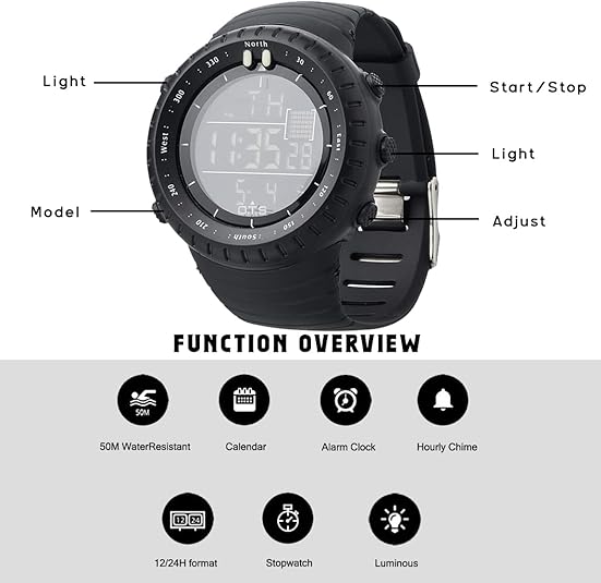 Active men's digital watch, waterproof and shock-resistant, a reliable accessory for sports and adventure.