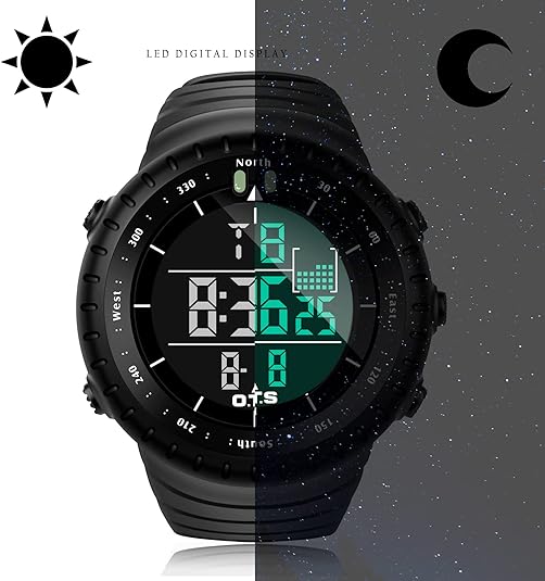Rugged men's tactical digital watch, waterproof & shock-resistant, built for tough outdoor conditions & active men.