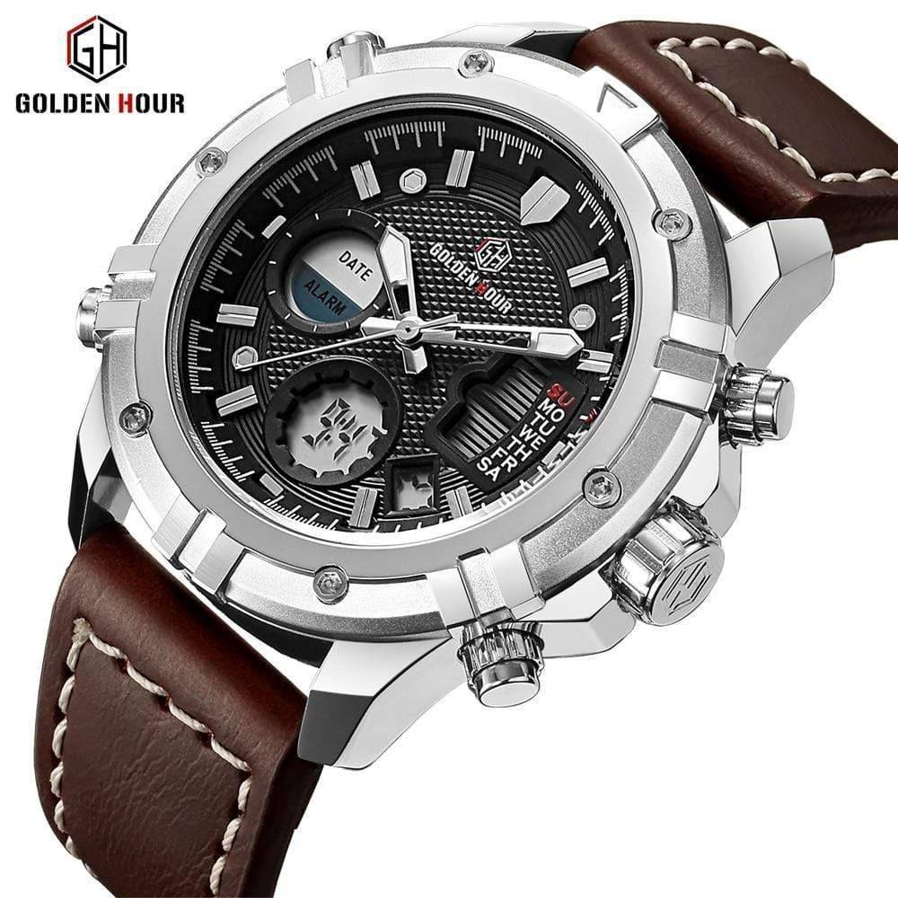 Men's Digital Waterproof Military Quartz Watch, black, stainless steel, tactical, durable