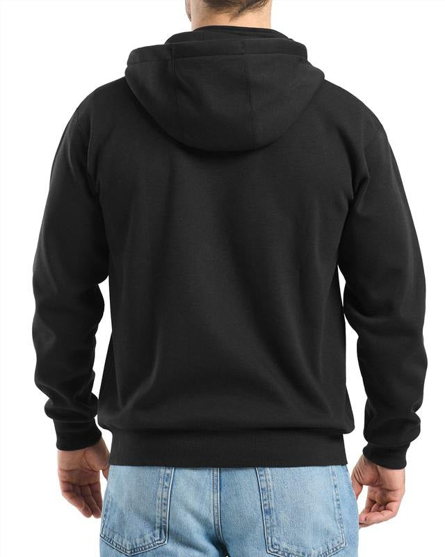 High-performance men's Dryline water-resistant hoodie. Durable, comfortable half-zip workwear with an adjustable hood.