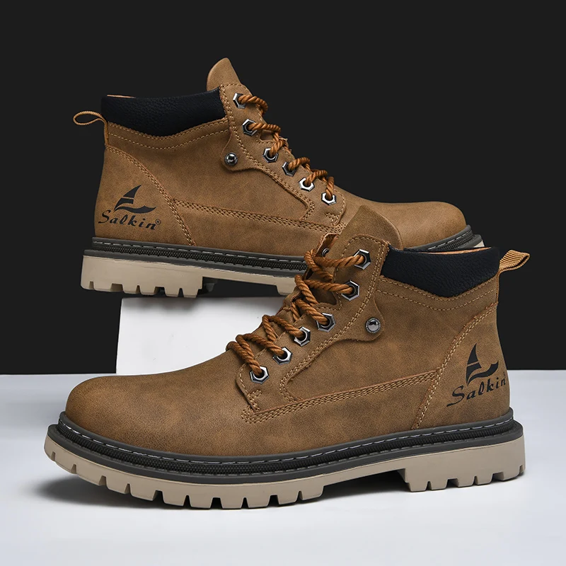 Rugged men's ankle boots, perfect for hiking, walking, and casual wear with superior traction.