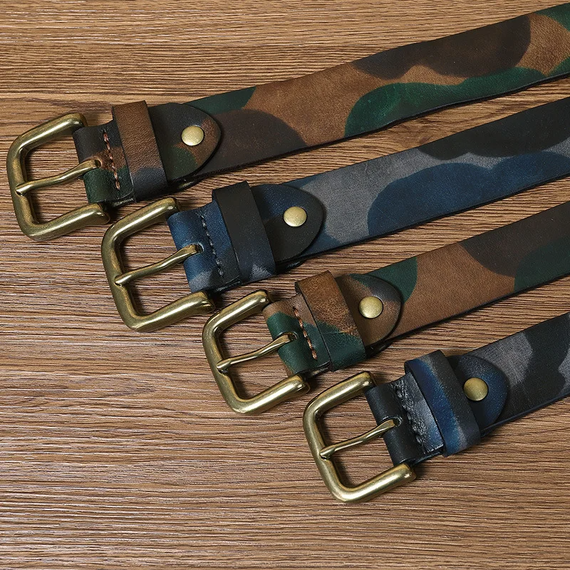 Premium men's full-grain leather camo belt, designed for ultimate durability & a distinct outdoor look.