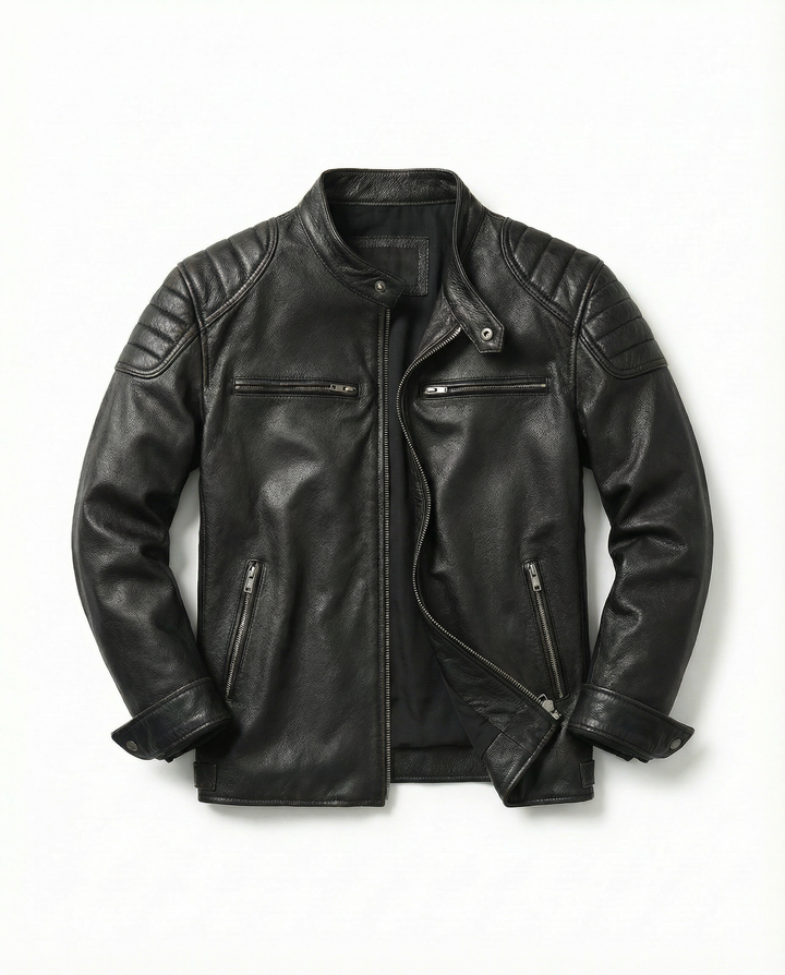 Stylish men's full-grain leather jacket, durable and classic, an essential for everyday wear.