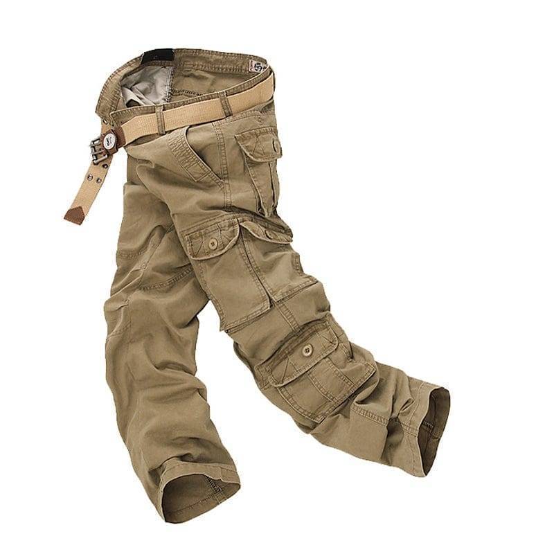 Men's durable outdoor cargo pants, multi-pocket, cotton, ideal for hiking and casual wear