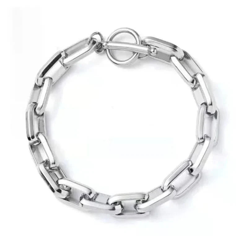 Elegant men's chainlink bracelet, stainless steel, with a distinctive toggle clasp. A perfect luxury gift.