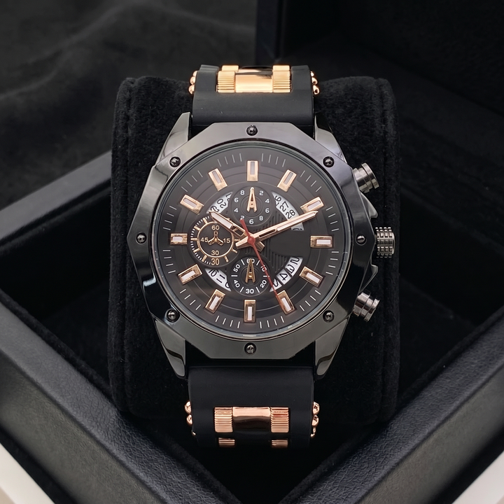 Men's classic stainless steel watch with sapphire crystal and comfortable silicone strap.