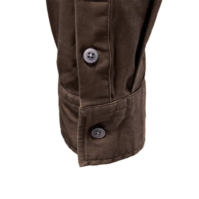 Men's durable long sleeve utility shirt, button-up, practical for workwear and casual outfits.