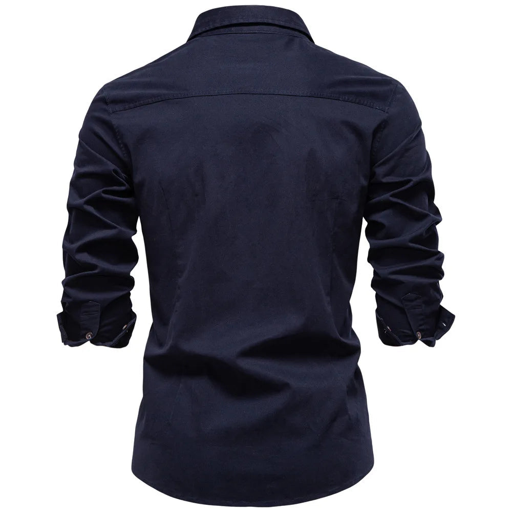 Stylish men's workwear utility shirt, long sleeve button-up, durable for everyday fashion.