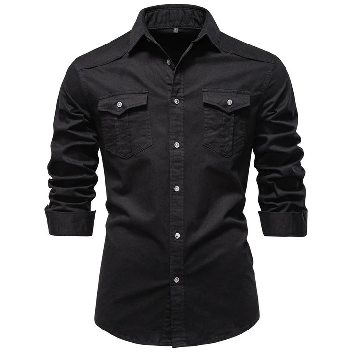 Versatile men's workwear utility shirt, casual long sleeve button-up for daily fashion.