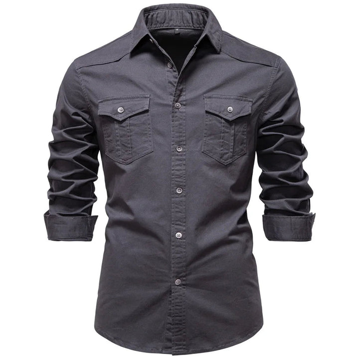 Everyday men's button-up shirt, utility style, long sleeve, perfect for durable wear.