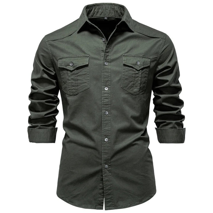 Durable men's work shirt, utility design, long sleeve button-up for lasting everyday comfort.