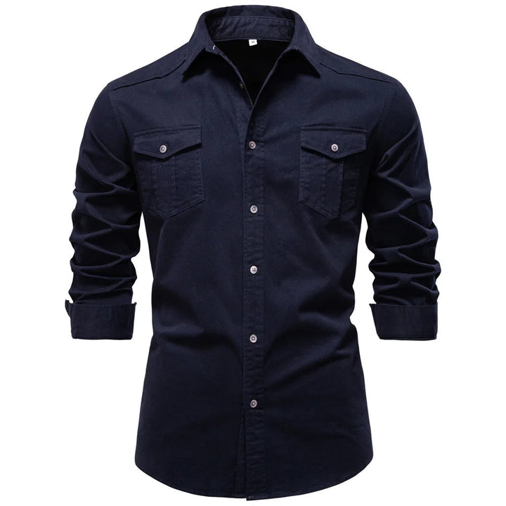 Classic men's utility shirt, long sleeve, button-up, rugged workwear for versatile daily use.