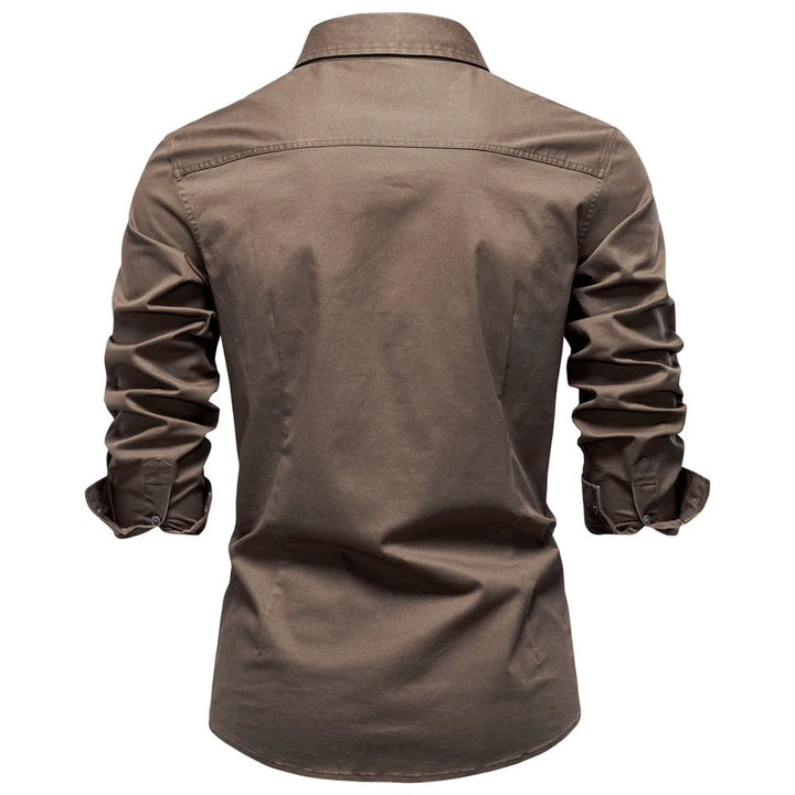 Men's versatile long sleeve utility shirt, durable button-up for casual & workwear fashion.