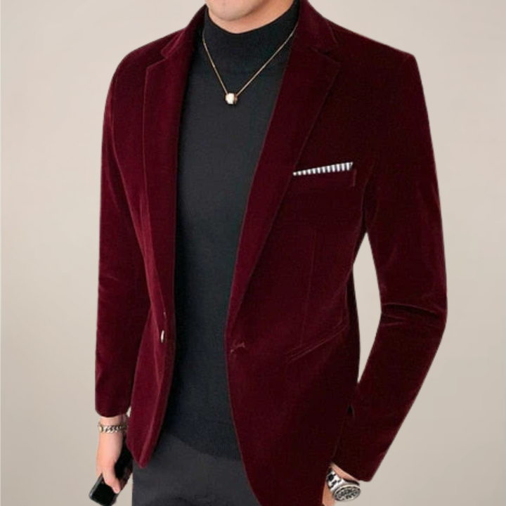 Slim fit men's formal blazer, elegant and tailored for a sharp, modern look. Ideal dressy suit jacket.