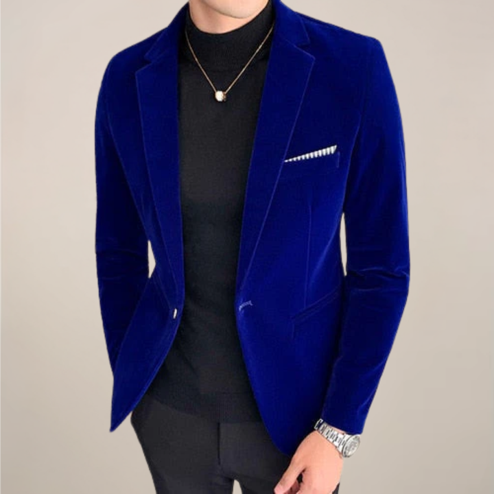 Sophisticated men's formal blazer, perfect for autumn/winter special occasions. Elegant tailored suit jacket.