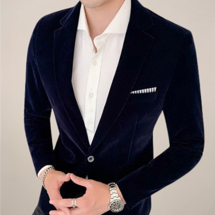 Classic men's formal blazer for elegant special occasions. A versatile, sophisticated tailored suit jacket.