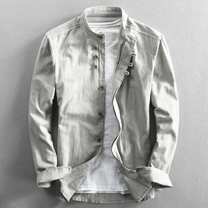 Men's elegant Japanese style katana shirt. Modern traditional button-down for spring & summer fashion. Cultural wear.