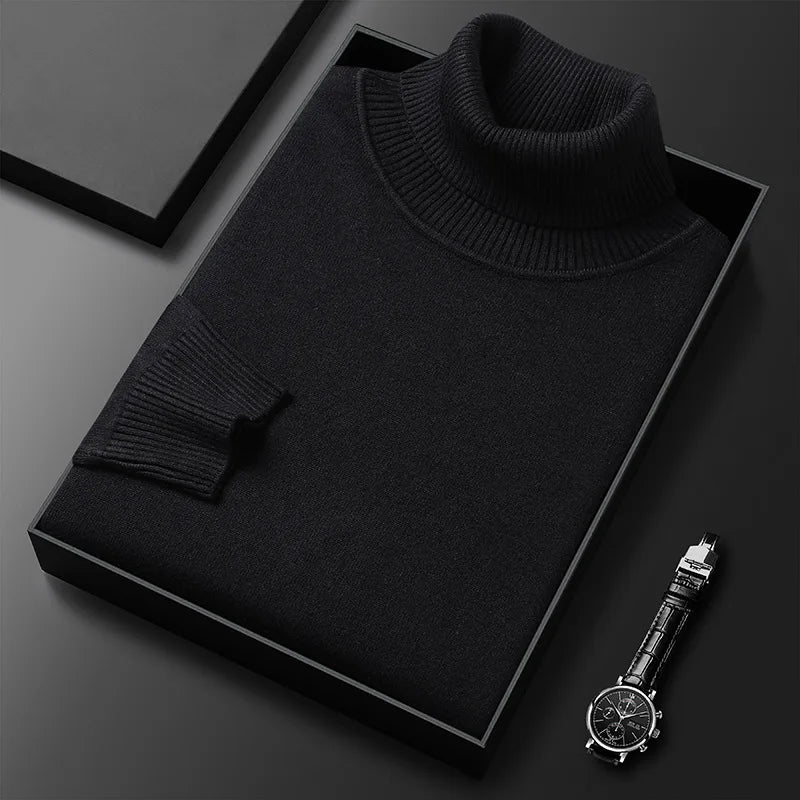 Classic men's turtleneck sweater, updated for modern winter fashion. An elegant, long sleeve addition to mens clothing.