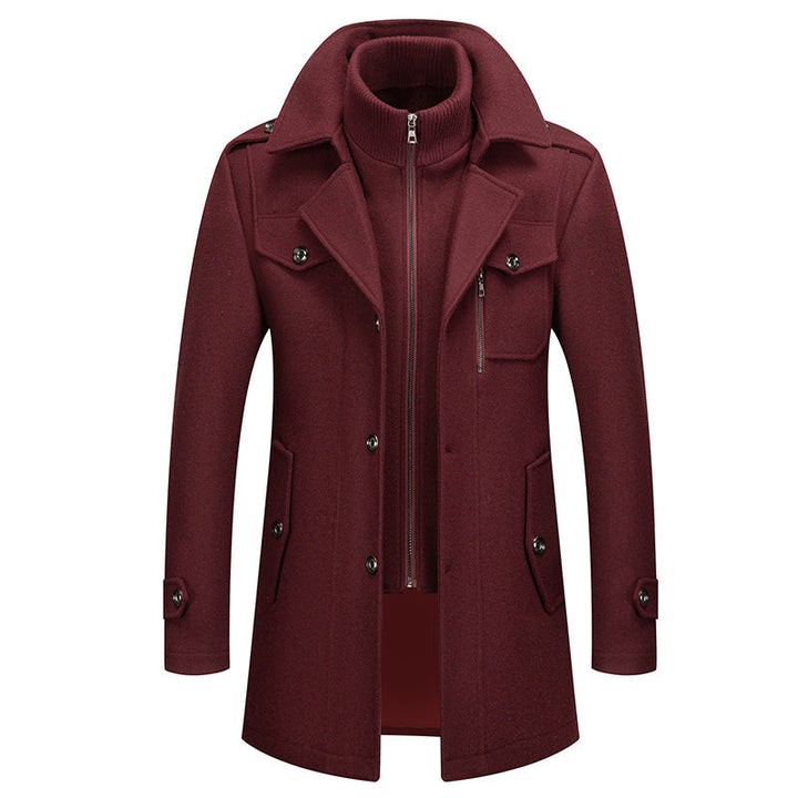 Men's elegant two-piece winter coat, a warm, layered jacket for formal or casual cold-weather fashion.