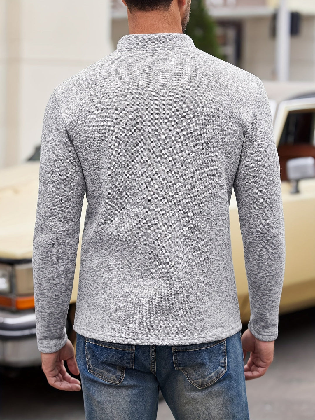 Black men's essential long sleeve shirt, a comfortable everyday top featuring a stand collar & chest pocket.