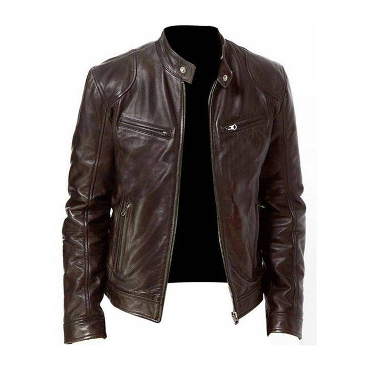 Stylish men's black racer jacket, ideal for everyday wear, fall & spring. A versatile casual outerwear choice.