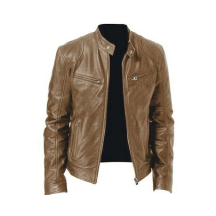 Sleek men's black racer jacket, designed for everyday style & versatile fashion, perfect for casual spring/fall outerwear.