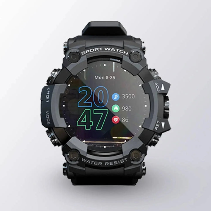 Men's fitness tracker smartwatch with heart rate & sleep monitor, displayed on wrist