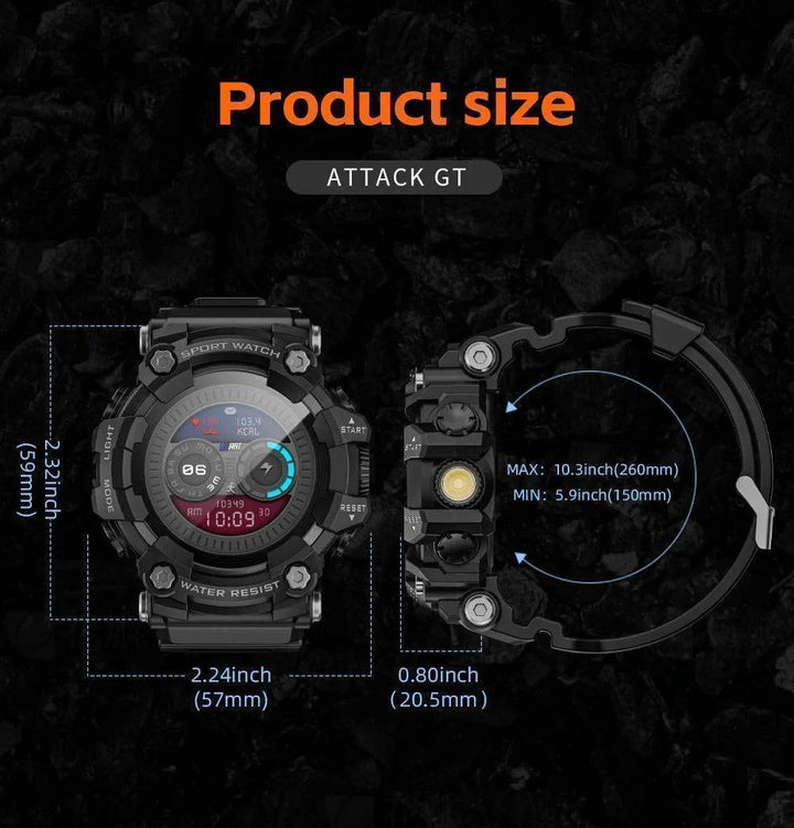 Close-up of men's smartwatch screen showing heart rate data and time, sleek design