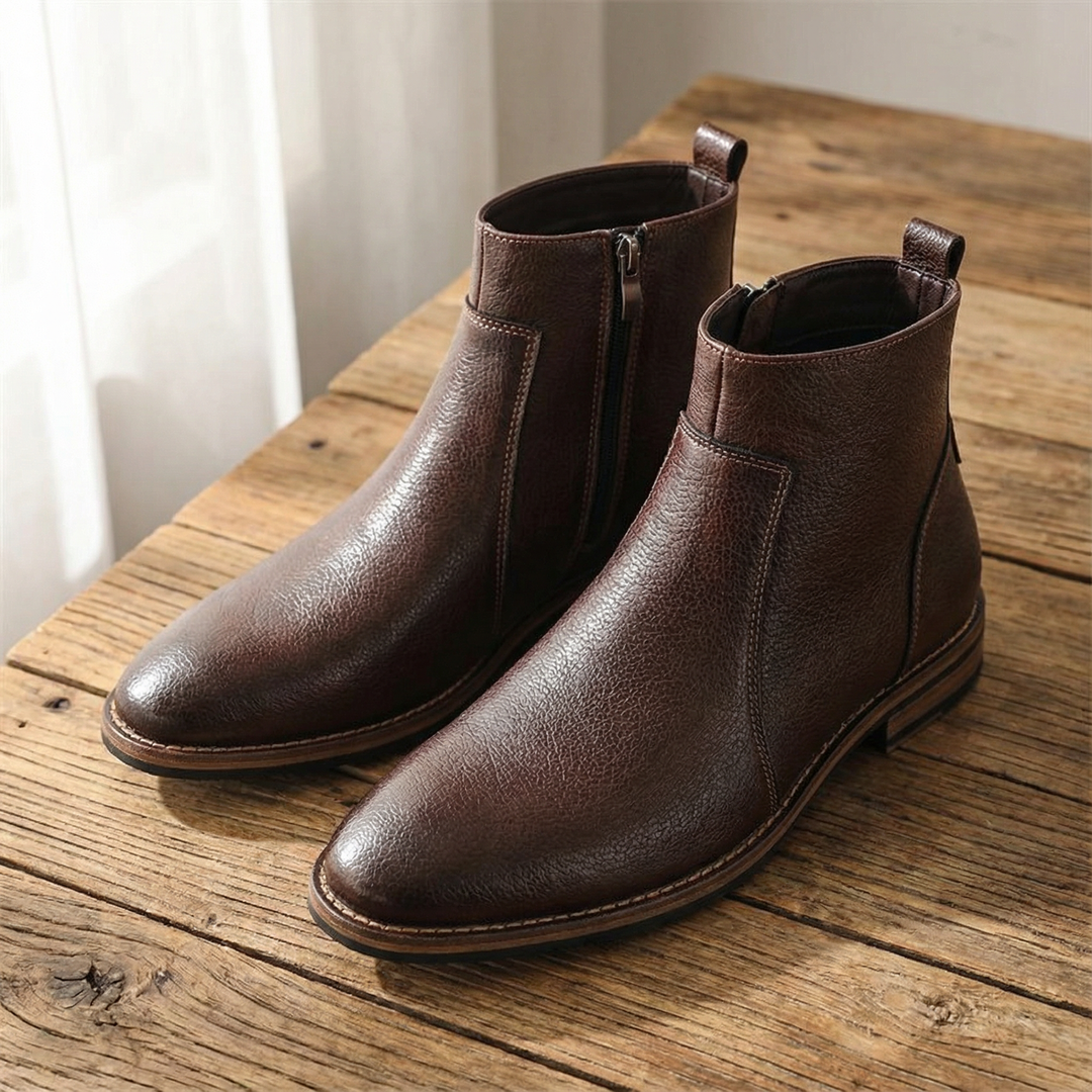 Premium men's full-grain leather ankle boots. Stylish and durable for any occasion, a timeless footwear choice.