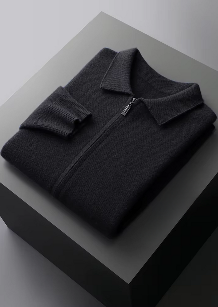Men's fashion full-zip cardigan. Offers a smart casual and business casual look with easy layering.