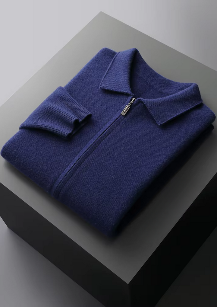 Cozy men's full-zip cardigan, perfect for comfortable smart casual or business casual layering.