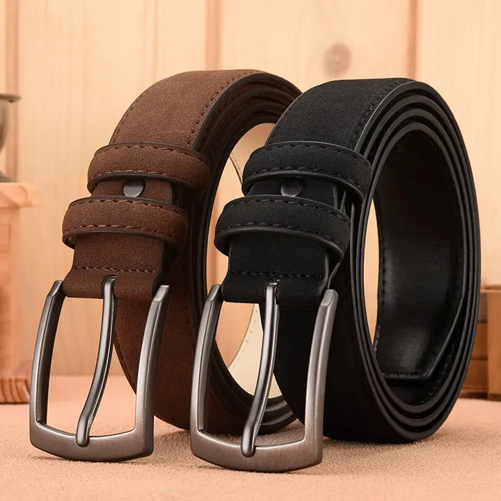 Durable genuine black suede leather belt for men, a classic accessory perfect for daily wear.