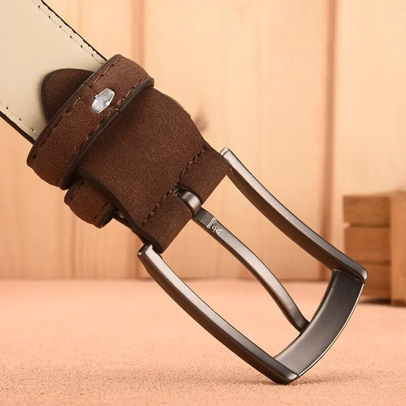 Premium genuine black suede leather belt for men, a durable and essential fashion accessory.