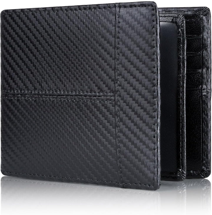 Premium genuine leather bifold wallet for men, RFID blocking security.