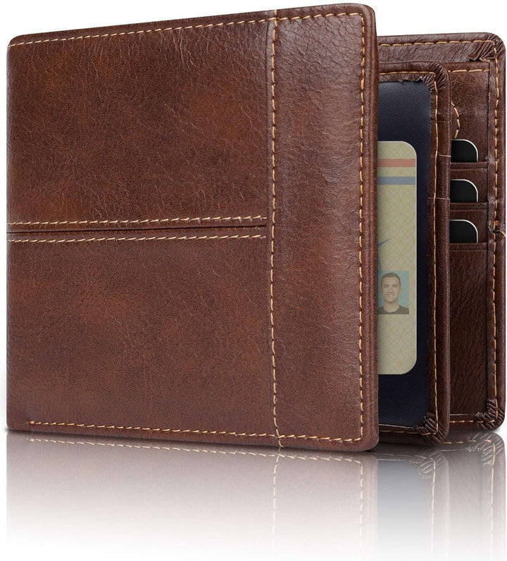 RFID blocking men's leather bifold wallet, secure card holder for essential items.