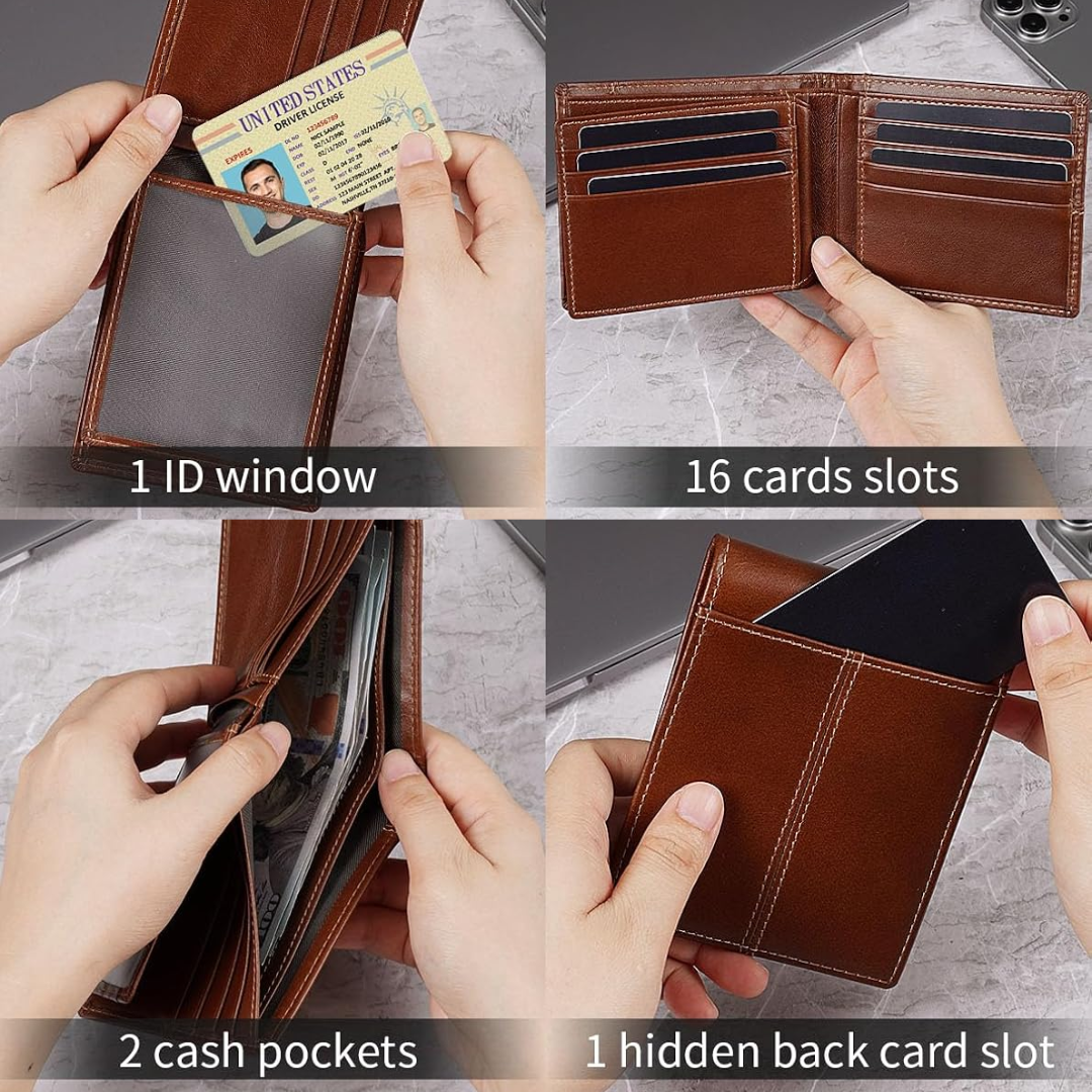 Stylish men's leather bifold wallet, RFID secure, essential men's accessory.