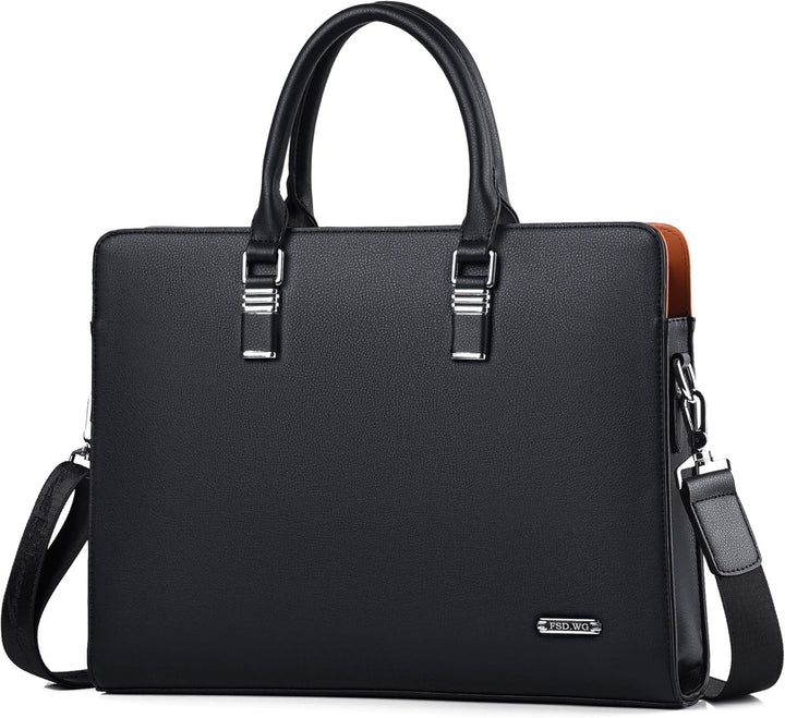 Men's genuine leather professional tote, designed with multiple pockets for organization.