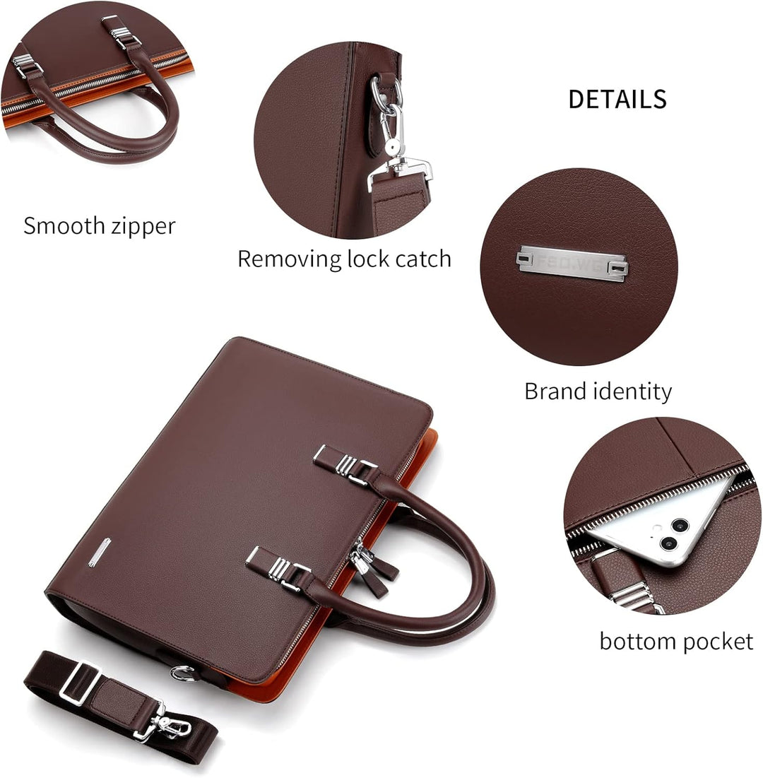 Professional genuine leather men's commuter bag, featuring smart multi-compartment design.