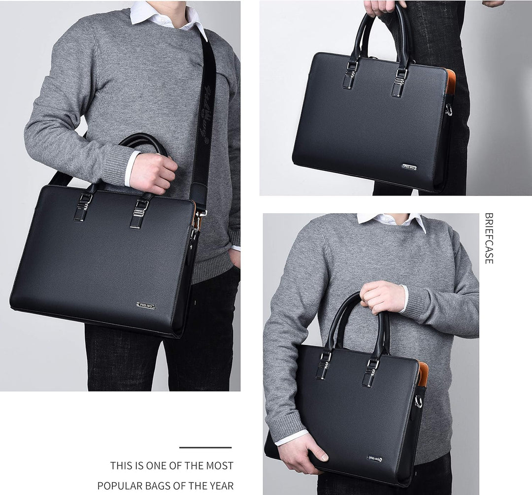 Executive genuine leather business briefcase for men, ideal for office and travel.