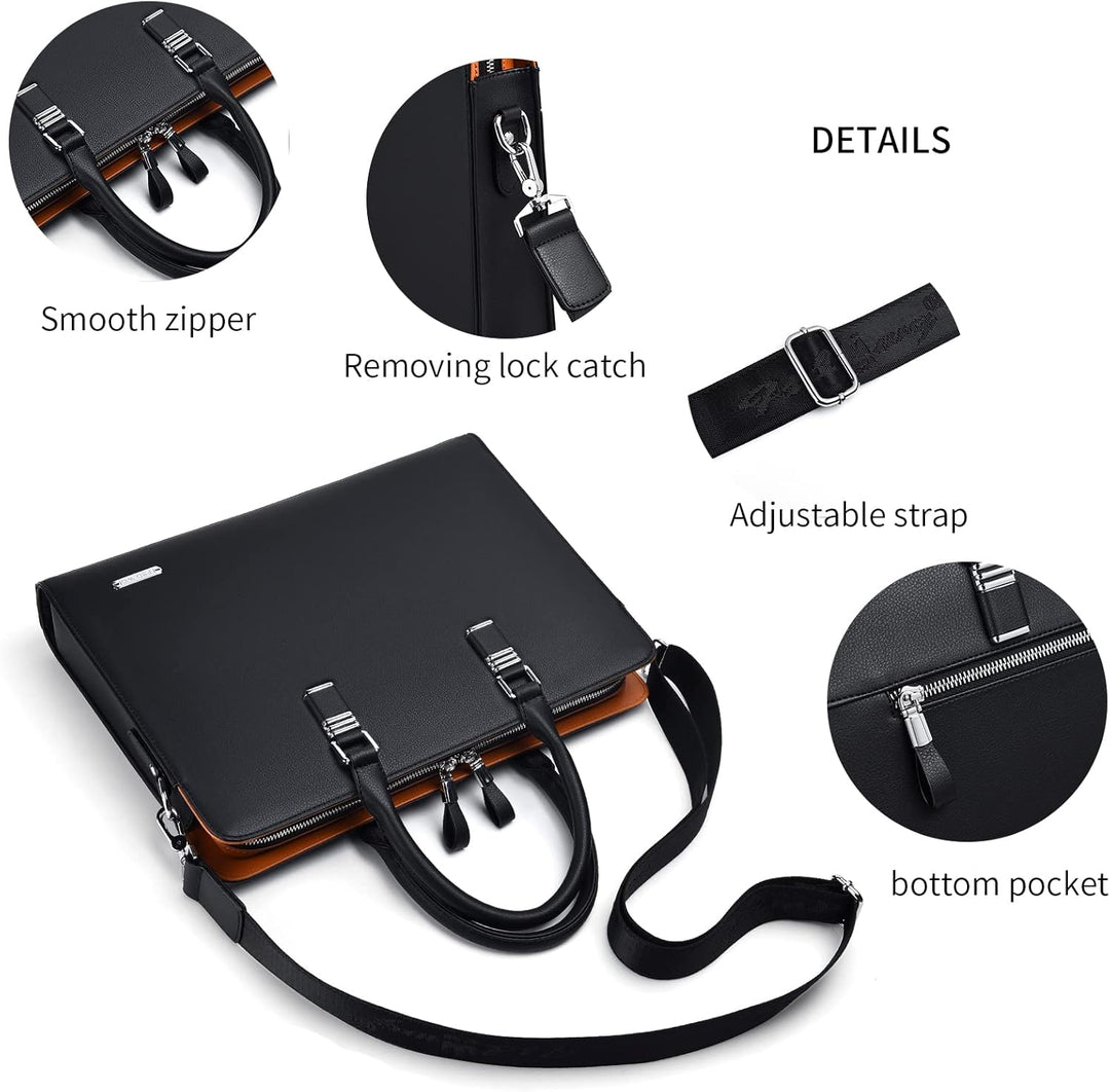 Dark brown genuine leather men's business bag with ample space for essentials and tech.