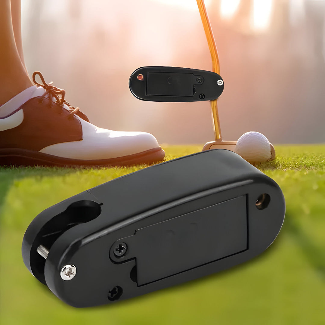 Portable golf laser trainer helps men practice their putting stroke, improving consistency & accuracy on the course.