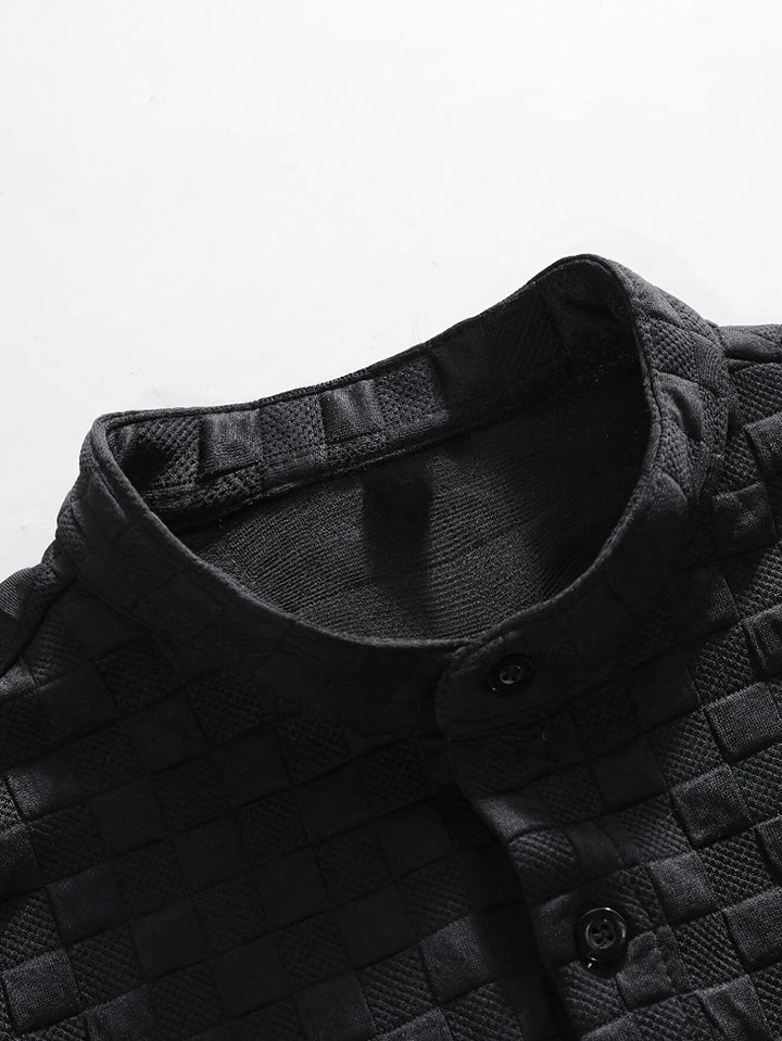 Stylish men's gridline checkered lounge set, offering ultimate comfort for relaxed homewear or summer casual.
