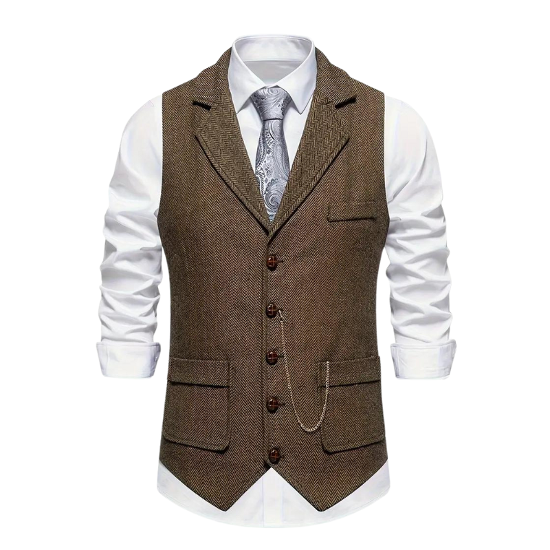 Men's herringbone waistcoat, perfect for adding timeless elegance to any formal or casual layered look.