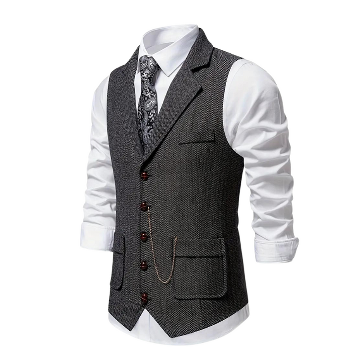 Timeless men's herringbone vest for year-round style, enhancing any formal or smart casual ensemble.
